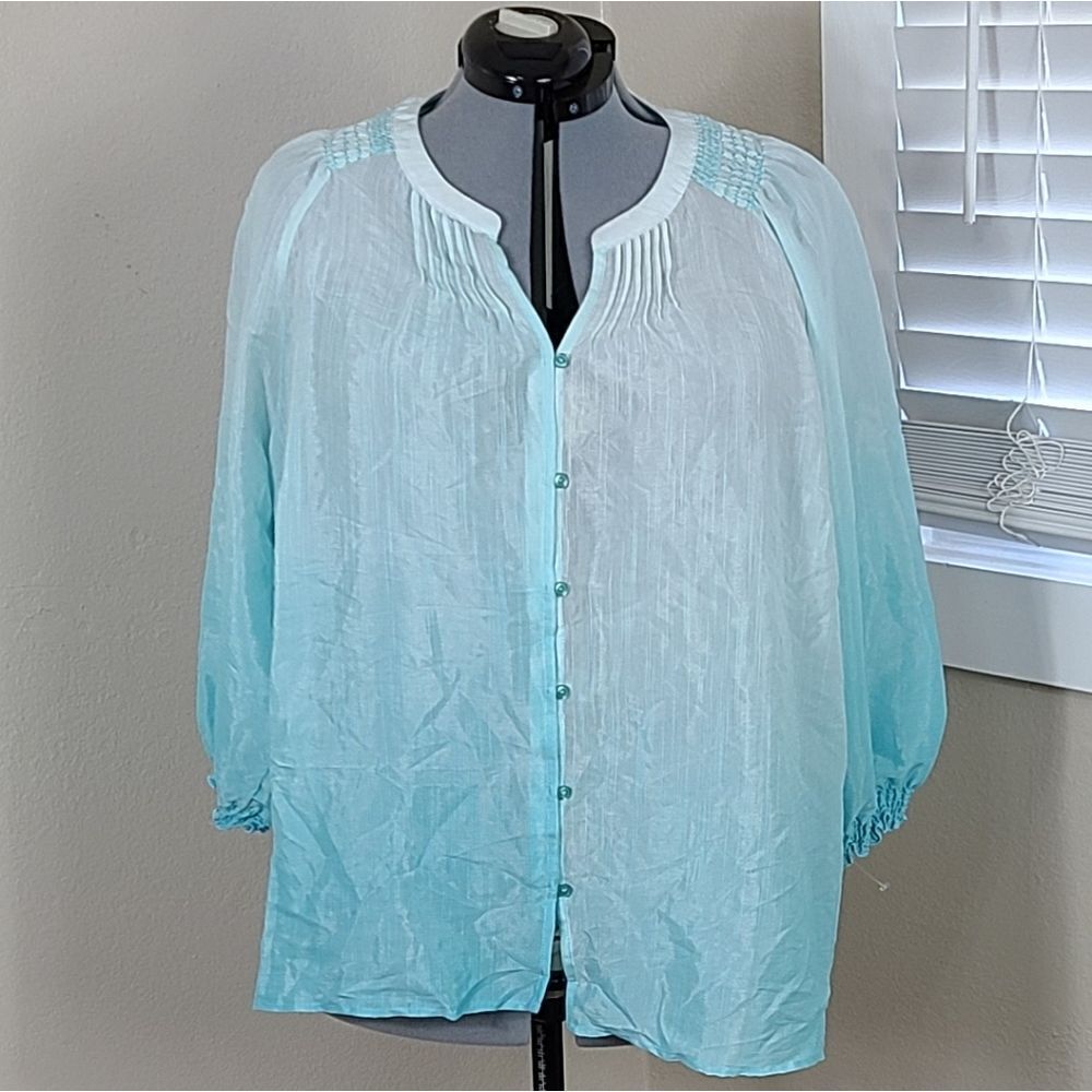 New Directions Curvy Ombre Top Blue Plus Size 2X